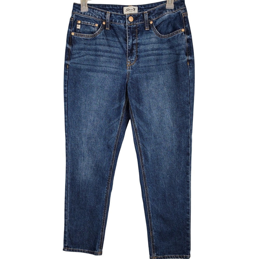 Seven7 Premium Brand Womens Straight Leg Jeans Blue Medium Wash Size 8 Stretch - Picture 1 of 6